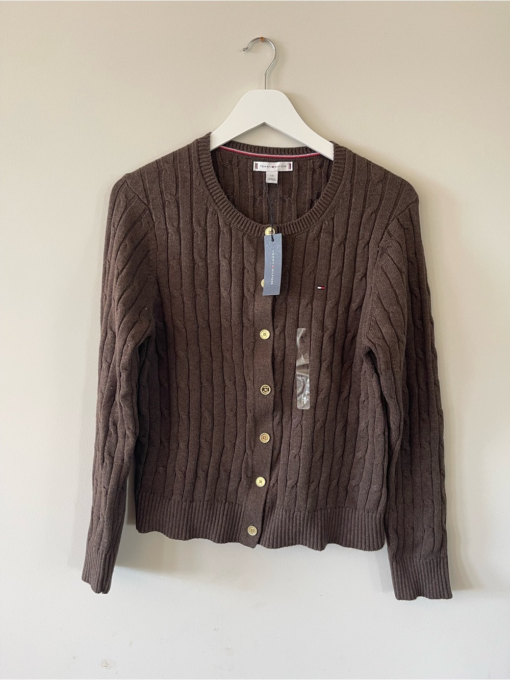 Tommy Hilfiger Chocolate Brown Cable-Knit Button Cardigan